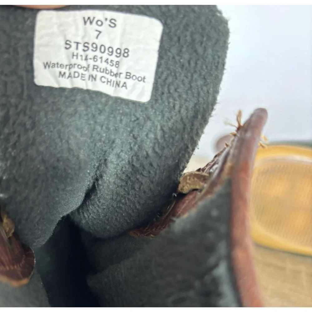 Sperry Top-Sider Duck Boots Womens 7 Brown Leather Green Waterproof Fleece Zip